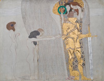Fryz Beethovena: cierpienia słabej ludzkości i dobrze uzbrojony silny – płyta 3, lewa długa ściana autorstwa Gustav Klimt