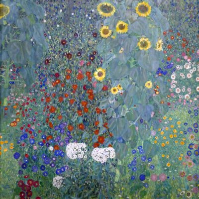 Ogród przydomowy ze słonecznymi kwiatami autorstwa Gustav Klimt