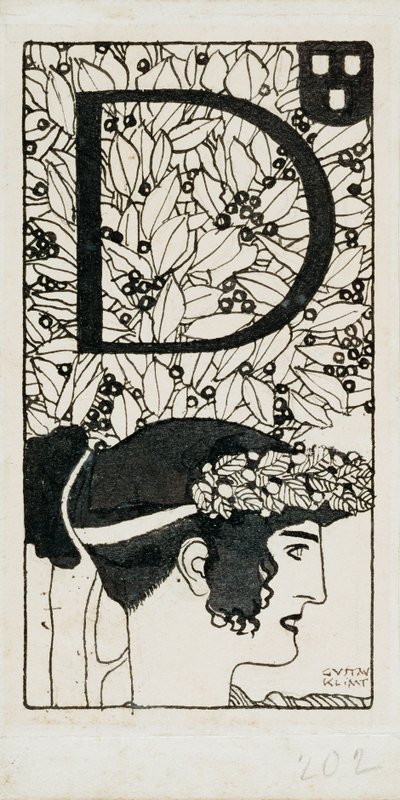 Inicjał D, użyty w trzecim numerze Ver Sacrum, czasopisma secesyjnego ruchu Art Nouveau w Austrii. autorstwa Gustav Klimt