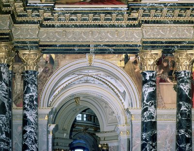 Wnętrze Kunsthistorisches Museum w Wiedniu z dekoracją łukową i spandreli przedstawiającymi postacie XIV-wiecznego Rzymu i Wenecji, 189091 (mural) autorstwa Gustav Klimt