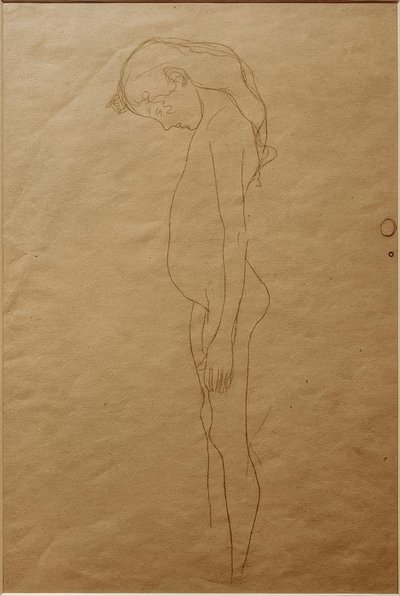 Naga dziewczyna z pochyloną głową w lewo autorstwa Gustav Klimt