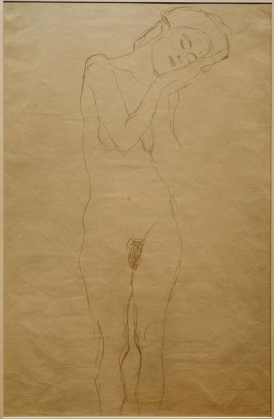 Nago z przodu, ręce na policzku autorstwa Gustav Klimt