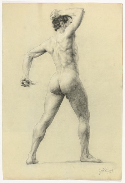 Akt męski od tyłu, ok. 1880 (ołówek powiększony białą kredą na papierze) autorstwa Gustav Klimt
