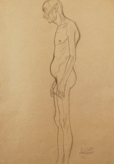 Mężczyźni nago; nagi mężczyzna po lewej stronie, autorstwa Gustav Klimt