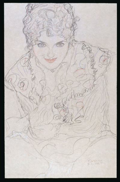 Portret z prawą ręką na brodzie, ok. 1917-18 autorstwa Gustav Klimt