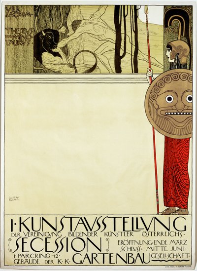 Plakat pierwszej wystawy artystycznej Ruchu Artystycznego "Secesja" autorstwa Gustav Klimt