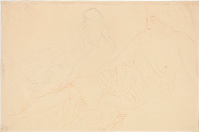 leżące akty; Postać leżąca podparta, powtórzenie po lewej, 1913 autorstwa Gustav Klimt