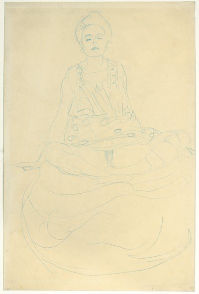 Siedzący do połowy długości Nude z przodu; Sitzender Halbakt von vorne, 1907 autorstwa Gustav Klimt