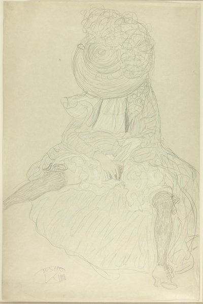 Siedząca kobieta z przodu w kapeluszu, z zakapturzoną twarzą autorstwa Gustav Klimt