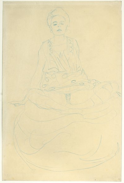 Siedzący półnagi od frontu, ok. 1907 (ołówek na papierze) autorstwa Gustav Klimt