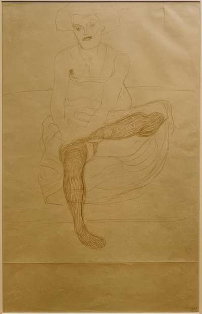 Siedząca kobieta półnaga od przodu autorstwa Gustav Klimt