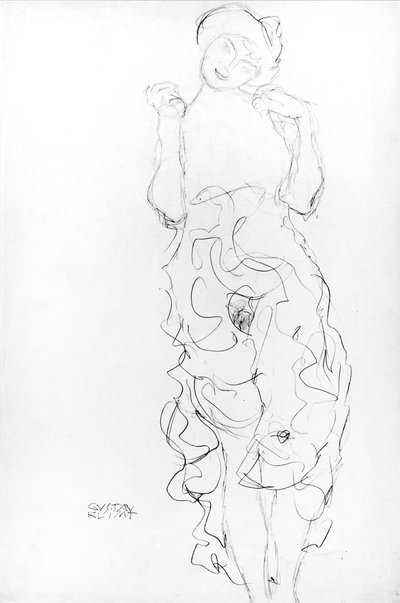 Akt stojący z podniesionymi rękami, ok. 1917/18 (ołówek na papierze) (zdjęcie b/w) autorstwa Gustav Klimt