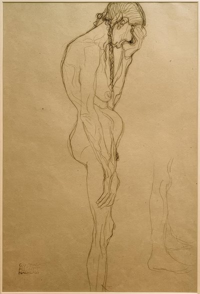 Stojąca stara kobieta z profilu po prawej stronie, badanie nóg autorstwa Gustav Klimt