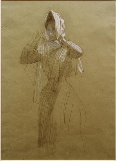 Stojąca młoda kobieta, owijająca chustę autorstwa Gustav Klimt