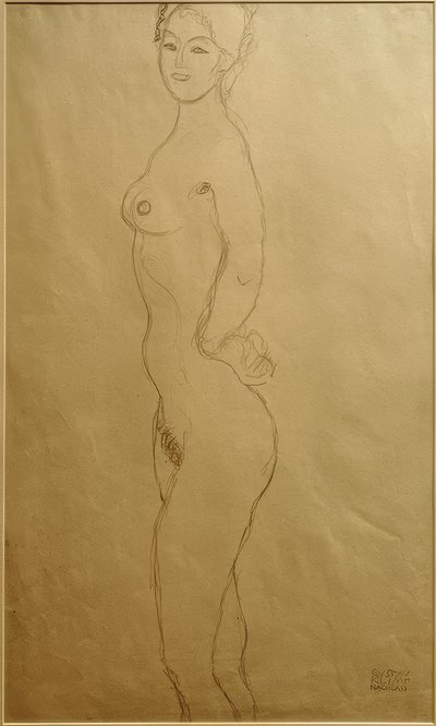 Stojący akt kobiecy po lewej stronie, ręka w ... autorstwa Gustav Klimt