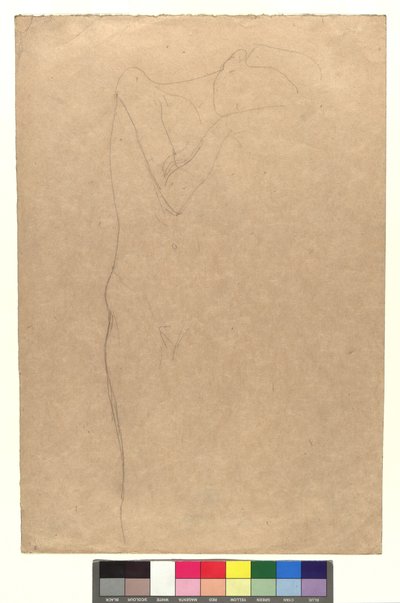 Studie zu einem stehenden weiblichen Akt, die Hände an die Wange gelegt autorstwa Gustav Klimt