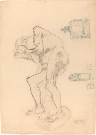 Studium nagiej staruszki zaciskającej pięści i dwa przedmioty dekoracyjne autorstwa Gustav Klimt