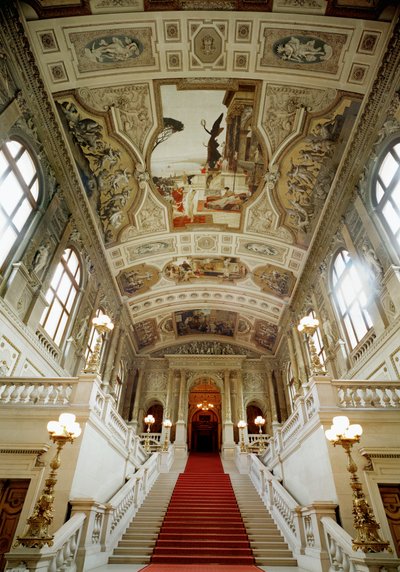 Wiedeński Burgtheatre (Teatr Dworski), klatka schodowa (po lewej): Teatr w Taorminie autorstwa Gustav Klimt