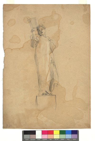 Weibliche Figur auf einem Sockel autorstwa Gustav Klimt