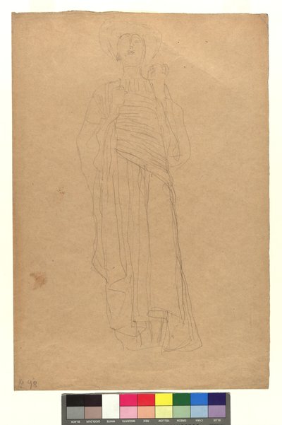 Weibliche Gestalt in langem drapierten Gewand autorstwa Gustav Klimt