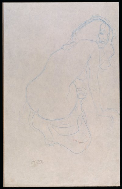 Kobieta pochylona w prawo z długimi włosami, ok. 1910-11 autorstwa Gustav Klimt