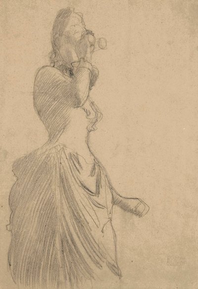 Kobieta z lornetką, ok. 1888 (czarna kreda na barwionym papierze) autorstwa Gustav Klimt