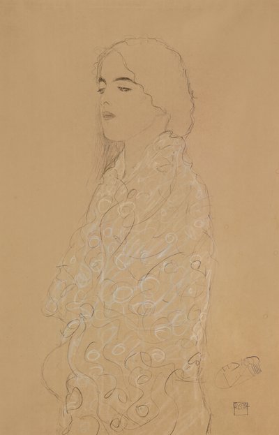 Kobieta z białym szalem (ołówek z biało-czerwoną kredą na papierze) autorstwa Gustav Klimt