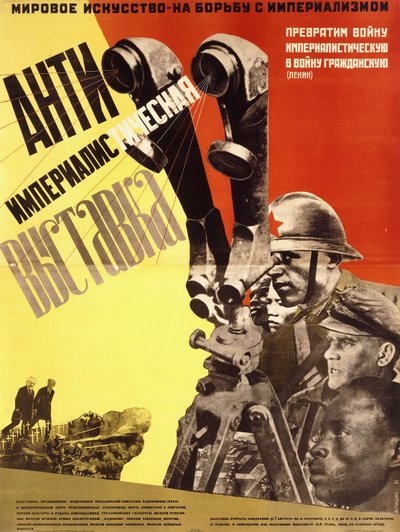 Plakat do wystawy antyimperialistycznej autorstwa Gustav Klucis