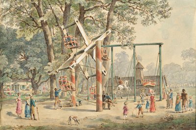 Kołowrotek i huśtawka w Wurstelprater w Wiedniu autorstwa Gustav Zafaurek