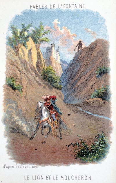 Bajki z La Fontaine: Lew i Moucheron według Gustave Doré. autorstwa Gustave (after) Dore