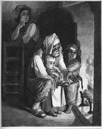 Wieśniak i wąż - Rolnik i żmija - z "Bajek" Jeana de La Fontaine (Lafontaine) (1621-95) - rycina wg Gustave