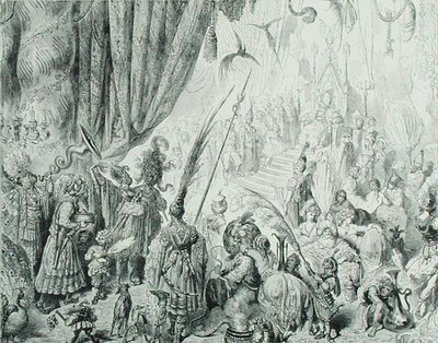 Sąd króla Serendib, c.1868 (grawerowanie) autorstwa Gustave (after) Dore