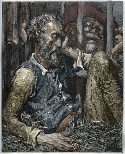 Zaklęcie Don Kichota z „Don Kichota z Manchy” Miguela Cervantesa (1547-1616) (Don Kichota) - Drzeworyt wg rysunku Gustave