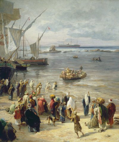 Jaffa, Rekrutacja żołnierzy tureckich w Palestynie, 1888 (prawy szczegół z 226323) autorstwa Gustave Bauernfeind