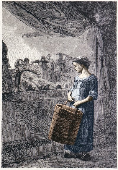 Cosette przed sklepem z zabawkami - w „Les Miserables” Victora Hugo, il. przez Briona, wyd. Hetzel i Lacroix autorstwa Gustave Brion