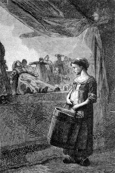 Cosette przed sklepem z zabawkami - w „Les Miserables” Victora Hugo, il. przez Briona, wyd. Hetzel i Lacroix autorstwa Gustave Brion
