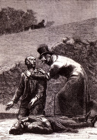 Javert rozpoznaje Valjeana - w „Les Misérables” Victora Hugo, chor. przez Briona, wyd. Hetzel i Lacroix autorstwa Gustave Brion