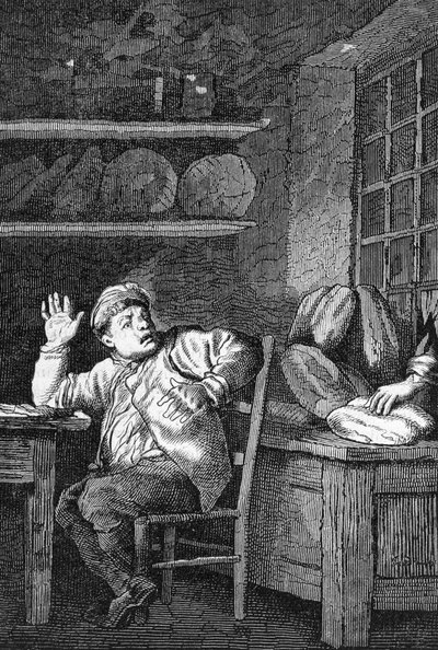 Le vol de Jean Valjean - w „”Les Miserables”” Victora Hugo, il. przez Briona, wyd. Hetzel i Lacroix autorstwa Gustave Brion