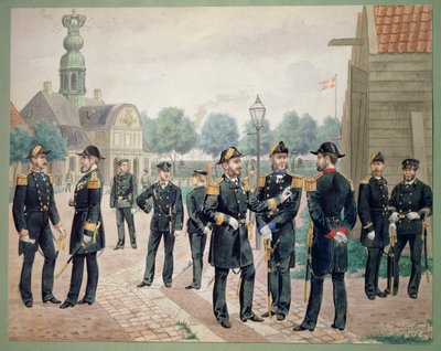 Oficerowie duńskiej marynarki wojennej w Akademii. Akwarela Gustava Brocka autorstwa Gustave Brock