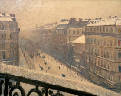 Bulwar Haussmanna, efekt śniegu autorstwa Gustave Caillebotte