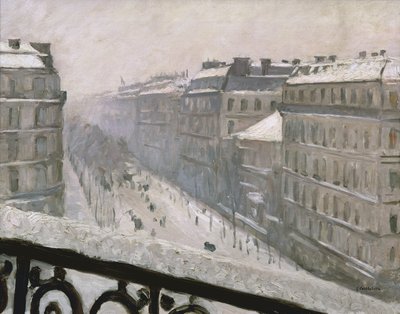 Boulevard Haussmann w śniegu, 1879 lub 1881 autorstwa Gustave Caillebotte