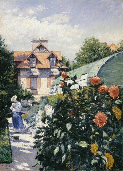 Dalie, Ogród w Petit Gennevilliers - Gustave Caillebotte (1848-1894). olej na płótnie autorstwa Gustave Caillebotte