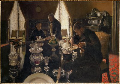 Diner - Kolacja na rue Miromesnil, w domu rodziny Caillebotte (olej na płótnie) autorstwa Gustave Caillebotte