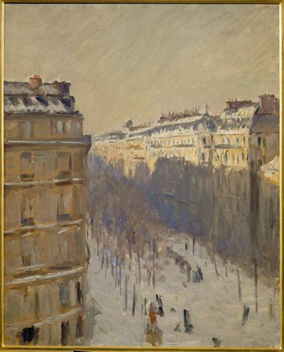 Śnieg na bulwarze Haussmanna, Paryż (olej na płótnie) autorstwa Gustave Caillebotte