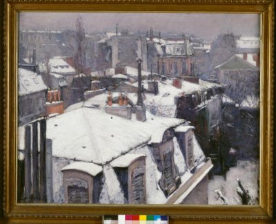 Widok dachów (efekt śniegu), mówi Dachy pod śniegiem autorstwa Gustave Caillebotte