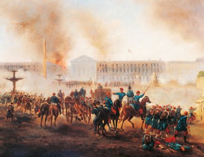 Bitwa na Place de la Concorde w Paryżu w ostatnich dniach Komuny autorstwa Gustave Clarence Rodolphe Boulanger