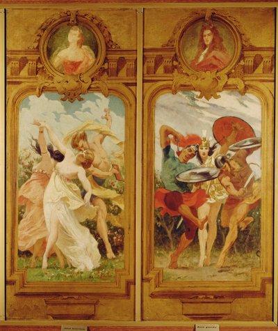 W Foyer de la Danse znajdują się cztery malowidła ścienne autorstwa Boulangera przedstawiające Danse amoureuse, taniec kochanków i Danse guerriere, taniec wojenny... (malowidło ścienne). autorstwa Gustave Clarence Rodolphe Boulanger