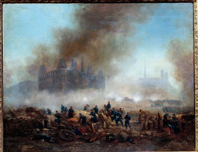 Pożar ratusza, zaatakowany przez wojska Wersalu (27 maja) autorstwa Gustave Clarence Rodolphe Boulanger