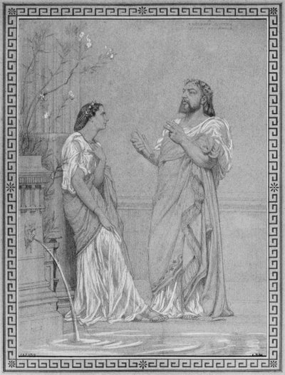 Teofil Gautier i Maria Favart, szkic do obrazu „Próba flecisty” i „żony Diomedesa” w atrium pompejańskiego domu księcia Napoleona, 18 Avenue Montaigne, Paryż” autorstwa Gustave Clarence Rodolphe Boulanger