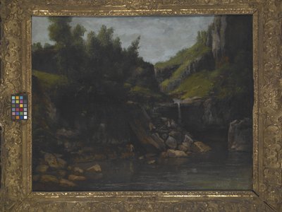 Kaskada w skalistym krajobrazie (olej na płótnie) autorstwa Gustave Courbet